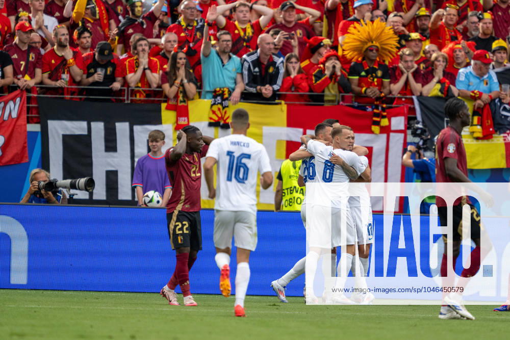 GER, EURO 2024, Group E, Belgien (BEL) vs Slowakei (SVK) 17.06.2024, Frankfurt Arena, Frankfurt, GER, EURO 2024, Group E, Belgien (BEL) vs Slowakei (SVK) Im Bild: Jubel nach dem Tor zum 0 : ;Torjubel Jubel; jubelt; jubeln; durch Ivan Schranz (Slowakei SVK, 26); Gestik, Mimik, Emotionen;