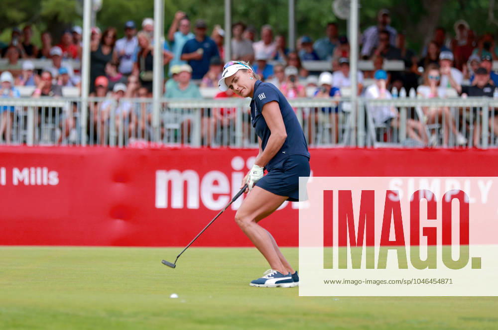 Meijer LPGA, Golf Damen Classic Lexi Thompson of Delray Beach, Florida reacts after putting on the 18th green during the first part of a three way playoff during the final round of the Meijer LPGA Classic for Simply Give golf tournament at Blythefield Country Club in Belmont, MI, USA Sunday, June 16, 2024. Belmont Michigan United States