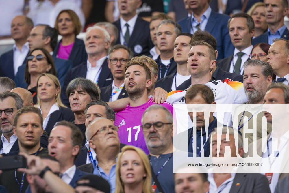 Stuttgart, Germany. 19th Jun 2024. Joachim Löw, Christoph Kramer und Per Mertesacker sing the national anthem Germany - Hungary Deutschland - Ungarn 19.06.2024