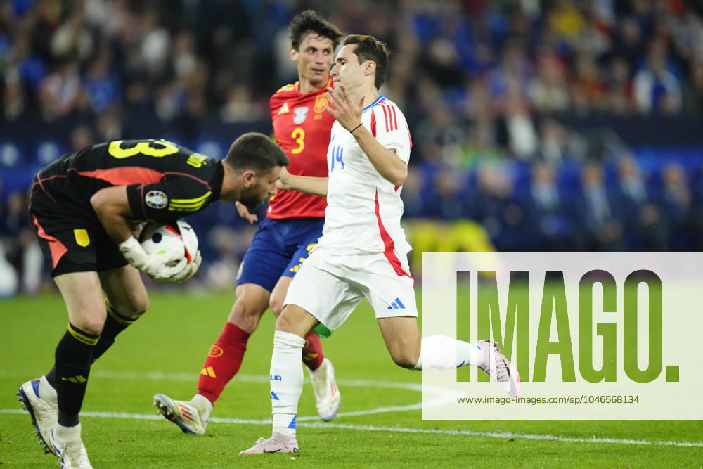 Spain v Italy: Group B - UEFA EURO, EM, Europameisterschaft,Fussball 2024 Federico Chiesa left winger of Italy and Juventus FC lament a failed occasion during the UEFA EURO 2024 group stage match between Spain and Italy at Arena AufSchalke on June 20, 2024 in Gelsenkirchen, Germany. Gelsenkirchen Germany