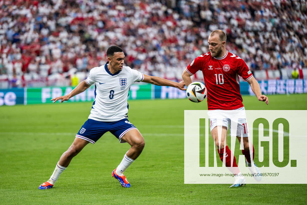 Trent Alexander-Arnold of England and Christian Eriksen of Denmark during the UEFA EURO, EM, Europameisterschaft,Fussball 2024 Football Championship match between Denmark and England on June 20, 2024 in Frankfurt. Photo: Mathias Bergeld BILDBYRAN kod MB MB0939 fotboll football soccer fotball fotbolls-em europamästerskap em uefa euro uefa european football championship euro 2024 danmark denmark england bbeng