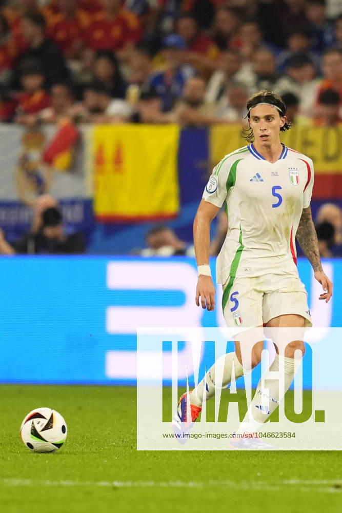 Italys Riccardo Calafiori during the Euro 2024 soccer match between Spain and Italy at the Veltins-Arena Stadion, Cologne, Germany - Thursday 20 , June , 2024. - Soccer .