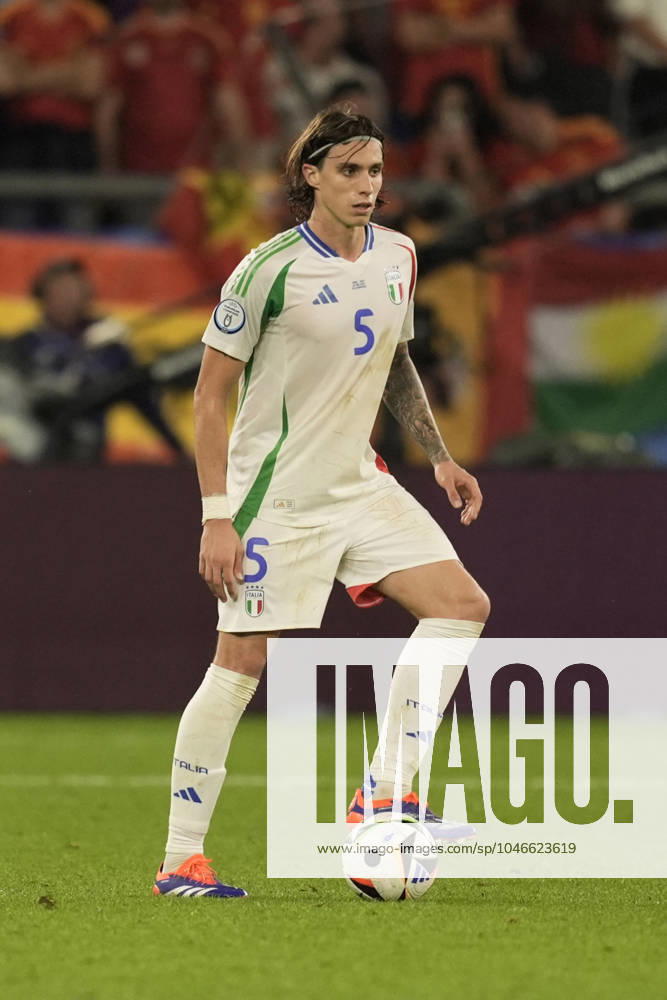 Italys Riccardo Calafiori during the Euro 2024 soccer match between Spain and Italy at the Veltins-Arena Stadion, Cologne, Germany - Thursday 20 , June , 2024. - Soccer .