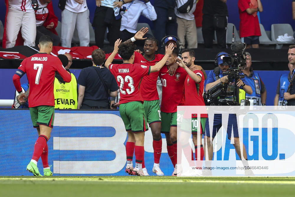 Turkey v Portugal, Dortmund Portugal Joao Cancelo and Portugal Bernardo Silva celebrate goal 0-2 own goal by Turkey Akaydin, Samet Centre Back Panathinaikos during the Turkey vs Portugal UEFA Group F match at the BVB Stadion, Dortmund, Germany on 22 June 2024 Editorial use only. All images are copyright Every Second Media Limited. No images may be reproduced without prior permission.