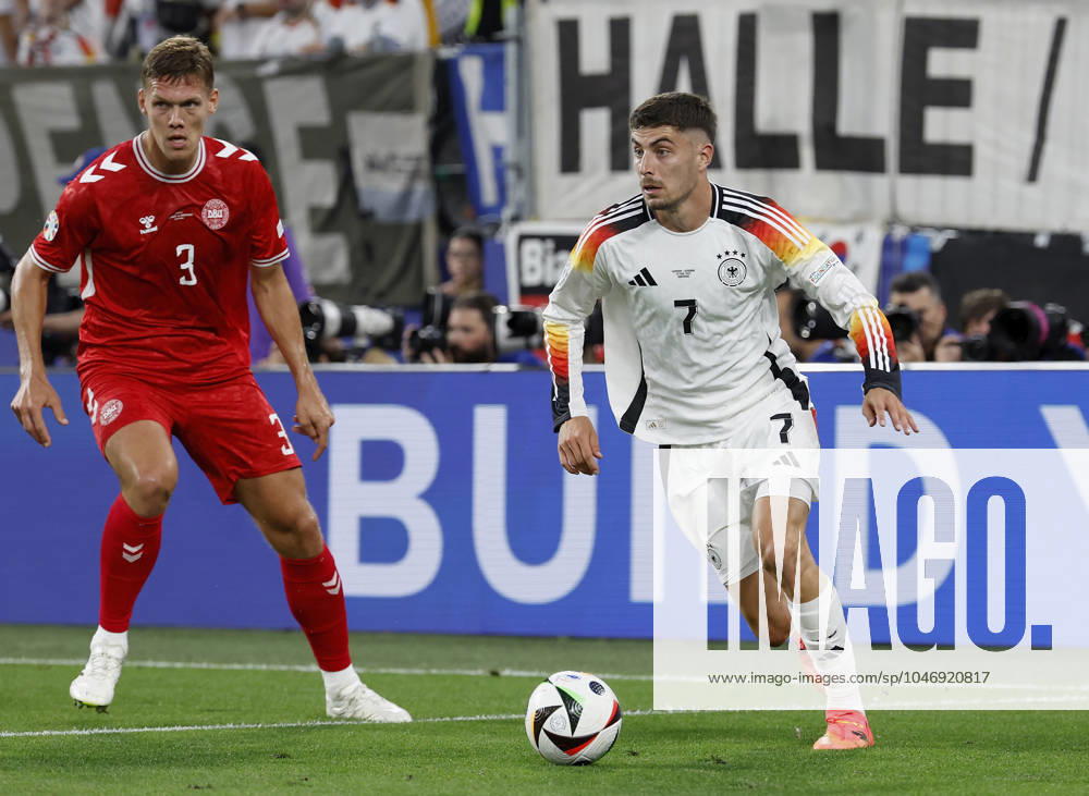 Fussball, Euro 2024, Achtelfinale, Deutschland – Daenemark, GER, Dortmund, BVB Stadion Bild: v. li. Jannik Vestergaard (Denmark, 3) und Kai Havertz (Germany, 7)