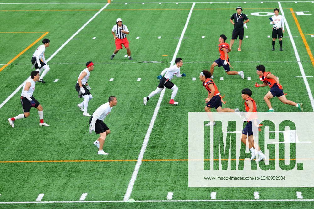 (L-R) Japan team group, Mannschaftsbild, Totale (JPN), Hosei University team group (), JUNE 29,2024 - Flag football : KCFA FLAGBOWL 2024 Exhibition match between Japan and Hosei University at Aminovital Field, Tokyo, Japan. Noxthirdxpartyxsales (258108027)