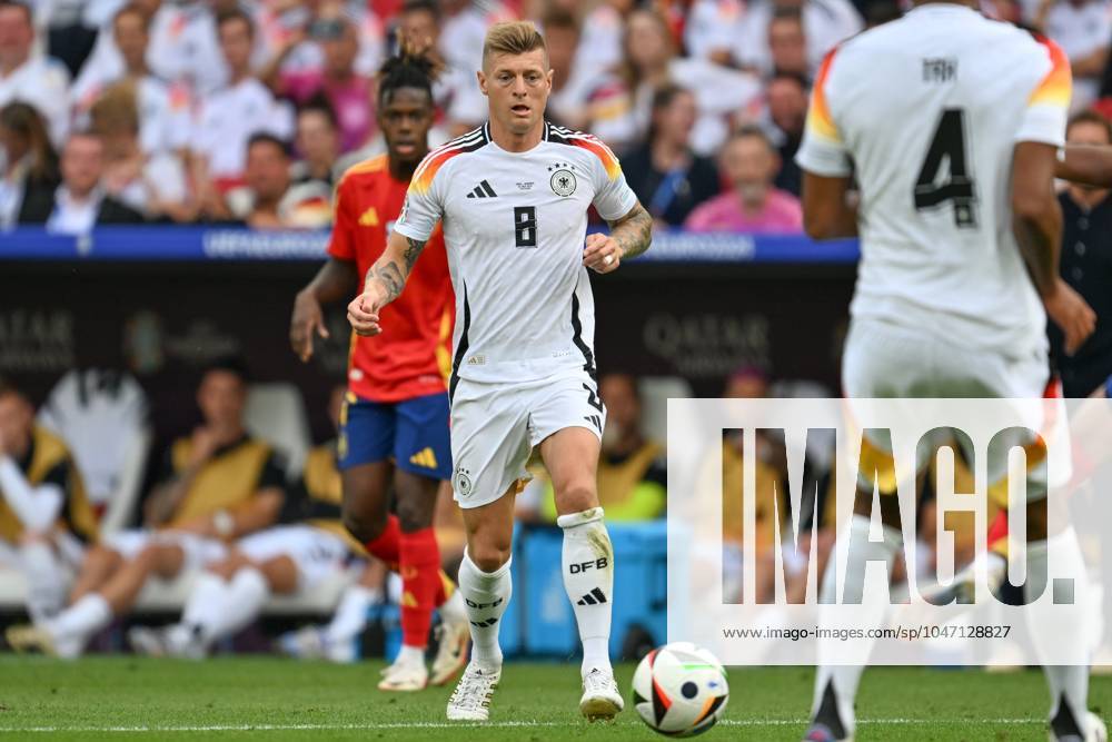 EURO2024 SPAIN VS GERMANY Toni Kroos (8) of Germany pictured during a soccer game between the national teams of Spain and Germany in the Quarter Final stage of the UEFA EURO, EM, Europameisterschaft,Fussball 2024 tournament , on Friday 5 July 2024 in Stuttgart , Germany . PHOTO SPORTPIX David Catry STUTTGART GERMANY