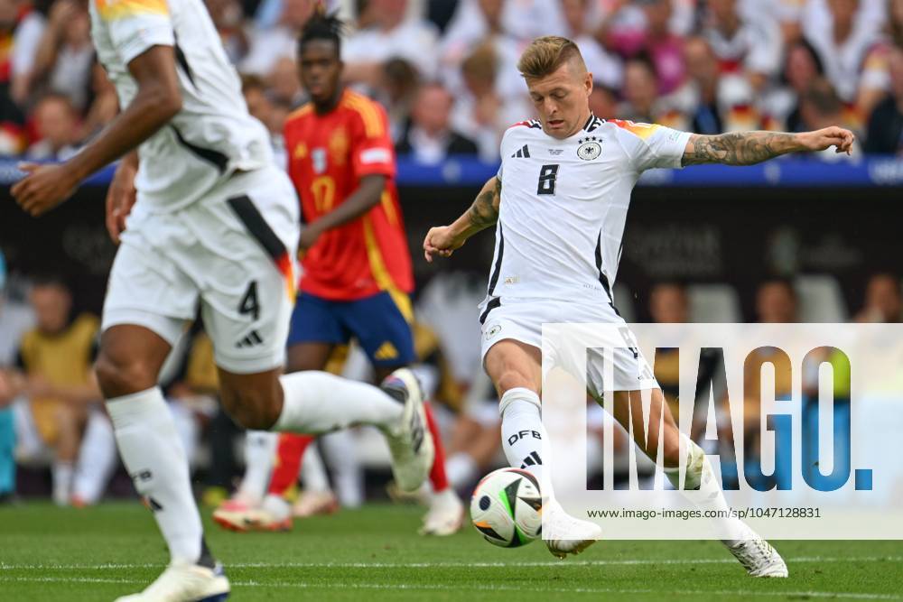 EURO2024 SPAIN VS GERMANY Toni Kroos (8) of Germany pictured in action during a soccer game between the national teams of Spain and Germany in the Quarter Final stage of the UEFA EURO, EM, Europameisterschaft,Fussball 2024 tournament , on Friday 5 July 2024 in Stuttgart , Germany . PHOTO SPORTPIX David Catry STUTTGART GERMANY
