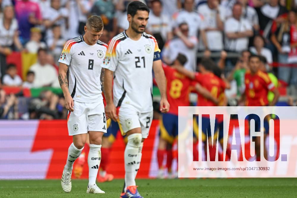 EURO2024 SPAIN VS GERMANY Toni Kroos (8) of Germany looking dejected and disappointed after conceding the 1-0 goal during a soccer game between the national teams of Spain and Germany in the Quarter Final stage of the UEFA EURO, EM, Europameisterschaft,Fussball 2024 tournament , on Friday 5 July 2024 in Stuttgart , Germany . PHOTO SPORTPIX David Catry STUTTGART GERMANY