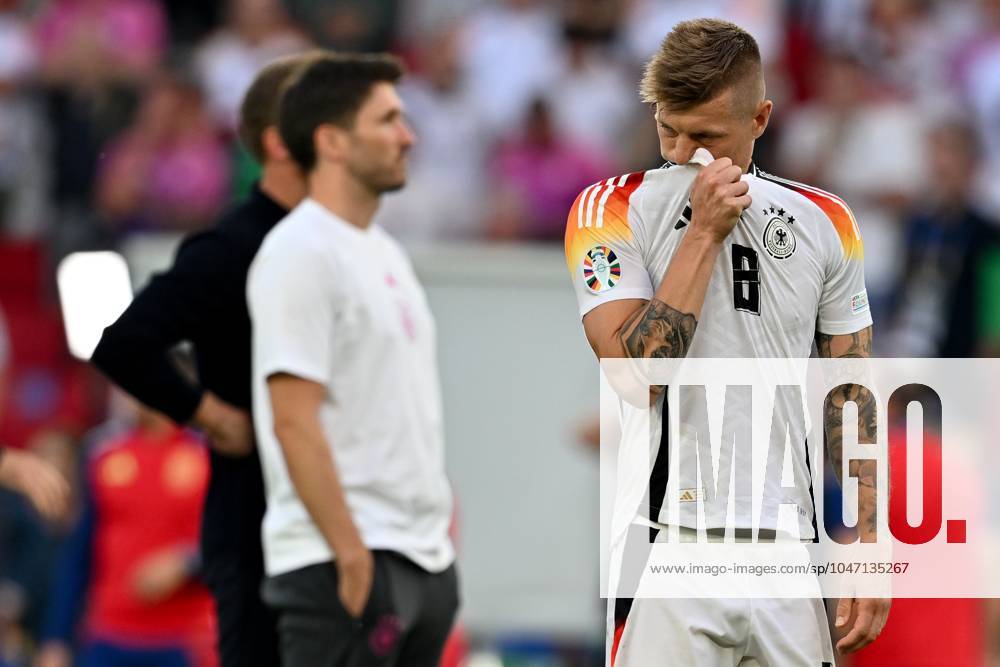EURO2024 SPAIN VS GERMANY Toni Kroos (8) of Germany looking dejected and disappointed after losing a soccer game between the national teams of Spain and Germany in the Quarter Final stage of the UEFA EURO, EM, Europameisterschaft,Fussball 2024 tournament , on Friday 5 July 2024 in Stuttgart , Germany . PHOTO SPORTPIX David Catry STUTTGART GERMANY