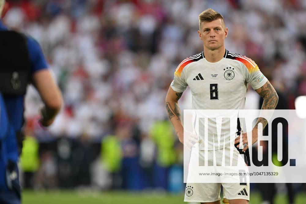 EURO2024 SPAIN VS GERMANY Toni Kroos (8) of Germany looking dejected and disappointed after losing a soccer game between the national teams of Spain and Germany in the Quarter Final stage of the UEFA EURO, EM, Europameisterschaft,Fussball 2024 tournament , on Friday 5 July 2024 in Stuttgart , Germany . PHOTO SPORTPIX David Catry STUTTGART GERMANY