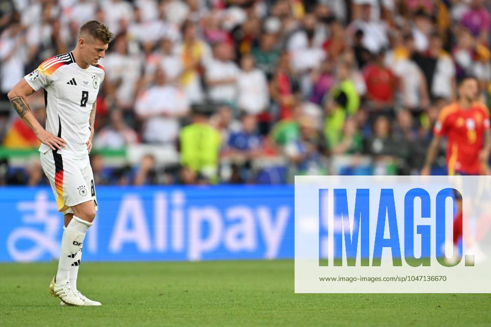 EURO2024 SPAIN VS GERMANY Toni Kroos (8) of Germany looking dejected and disappointed during a soccer game between the national teams of Spain and Germany in the Quarter Final stage of the UEFA EURO, EM, Europameisterschaft,Fussball 2024 tournament , on Friday 5 July 2024 in Stuttgart , Germany . PHOTO SPORTPIX David Catry STUTTGART GERMANY