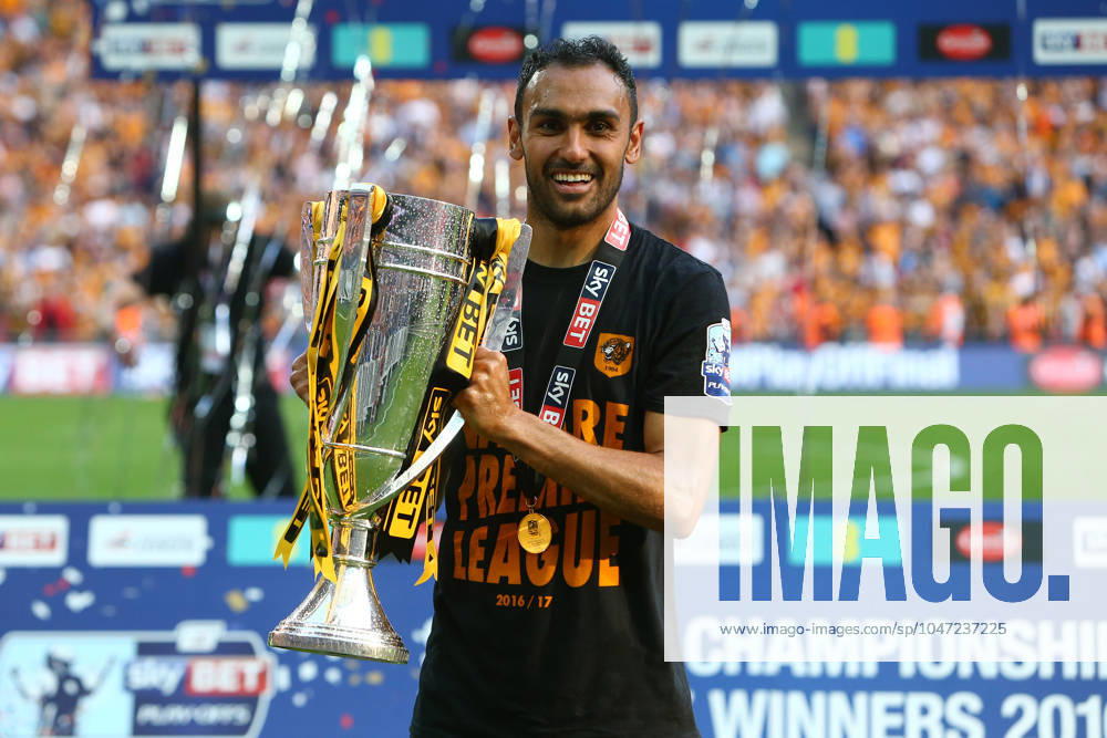 Soccer 2016: European Soccer May 28, 2016 - London, United Kingdom - Hull?s Ahmed Elmohamady celebrates promotion with the cup during the Skybet Championship Play Off Final match at Wembley Stadium. Photo credit should read: Philip Oldham Sportimage. London United Kingdom