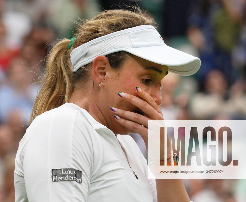 Lawn Tennis - 2024 Wimbledon Championship Lulu Sun (NZL) v Donna Vekic (CRO) All England Lawn Tennis & Croquet Club - Tuesday 9h July 2024 Donna Vekic (CRO) breaks down in tears after winning the match