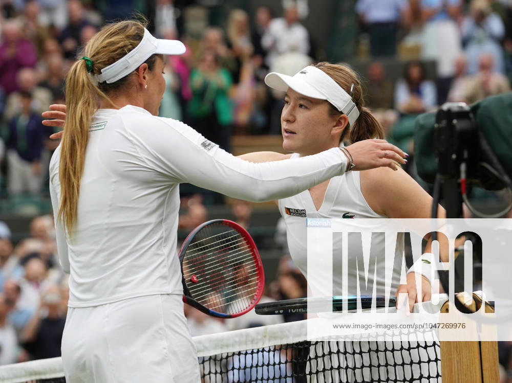 Lawn Tennis - 2024 Wimbledon Championship Lulu Sun (NZL) v Donna Vekic (CRO) All England Lawn Tennis & Croquet Club - Tuesday 9h July 2024 Donna Vekic (CRO) and Lulu Sun at the net after the match