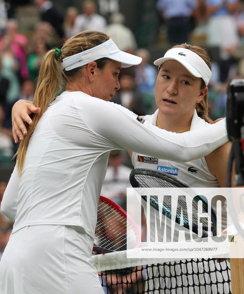 Lawn Tennis - 2024 Wimbledon Championship Lulu Sun (NZL) v Donna Vekic (CRO) All England Lawn Tennis & Croquet Club - Tuesday 9h July 2024 Donna Vekic (CRO) and Lulu Sun at the net after the match