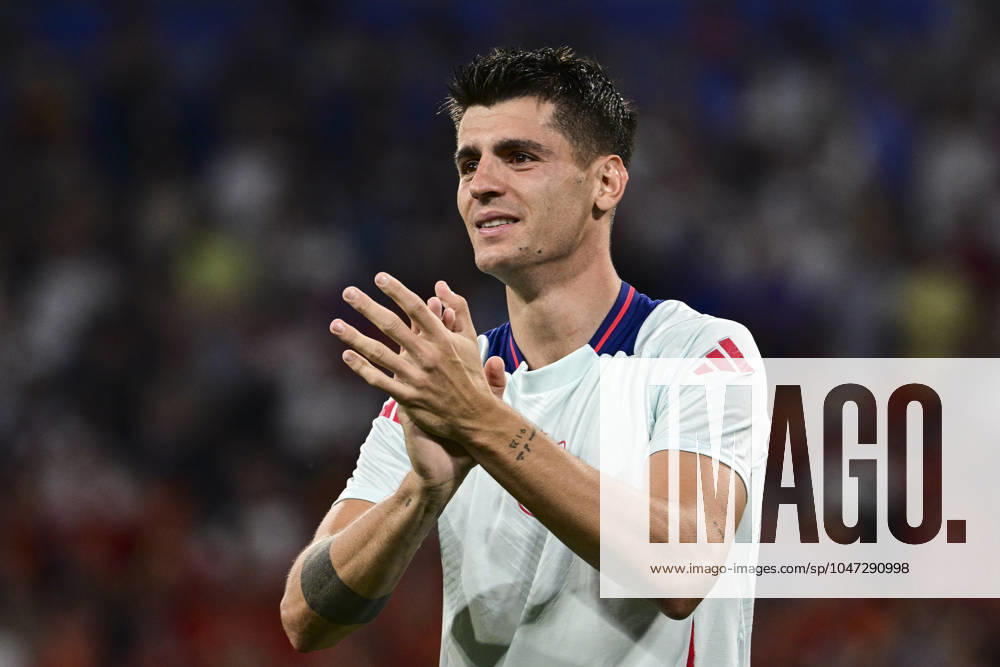 Alvaro Morata 7 (Spanien) jubelt, Spanien vs. Frankreich, Fussball, UEFA EURO, EM, Europameisterschaft,Fussball 2024, Halbfinale, 09.07.2024 Muenchen Bayern Deutschland