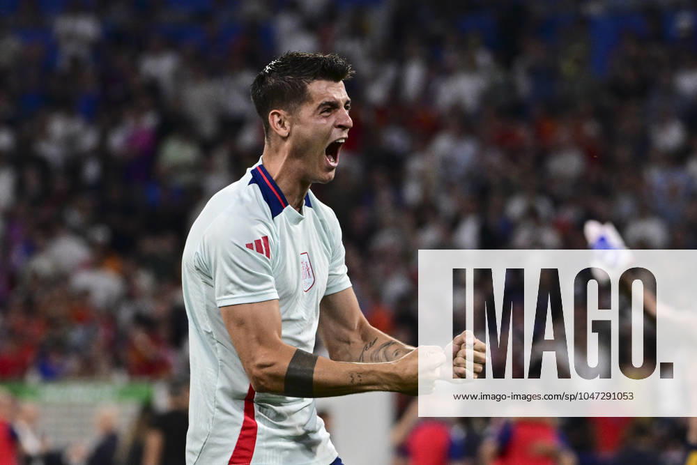Alvaro Morata 7 (Spanien) jubelt, Spanien vs. Frankreich, Fussball, UEFA EURO, EM, Europameisterschaft,Fussball 2024, Halbfinale, 09.07.2024 Muenchen Bayern Deutschland