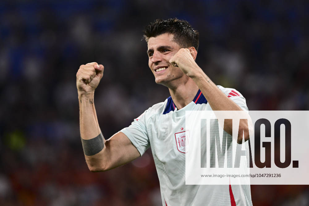 Alvaro Morata 7 (Spanien) jubelt, Spanien vs. Frankreich, Fussball, UEFA EURO, EM, Europameisterschaft,Fussball 2024, Halbfinale, 09.07.2024 Muenchen Bayern Deutschland