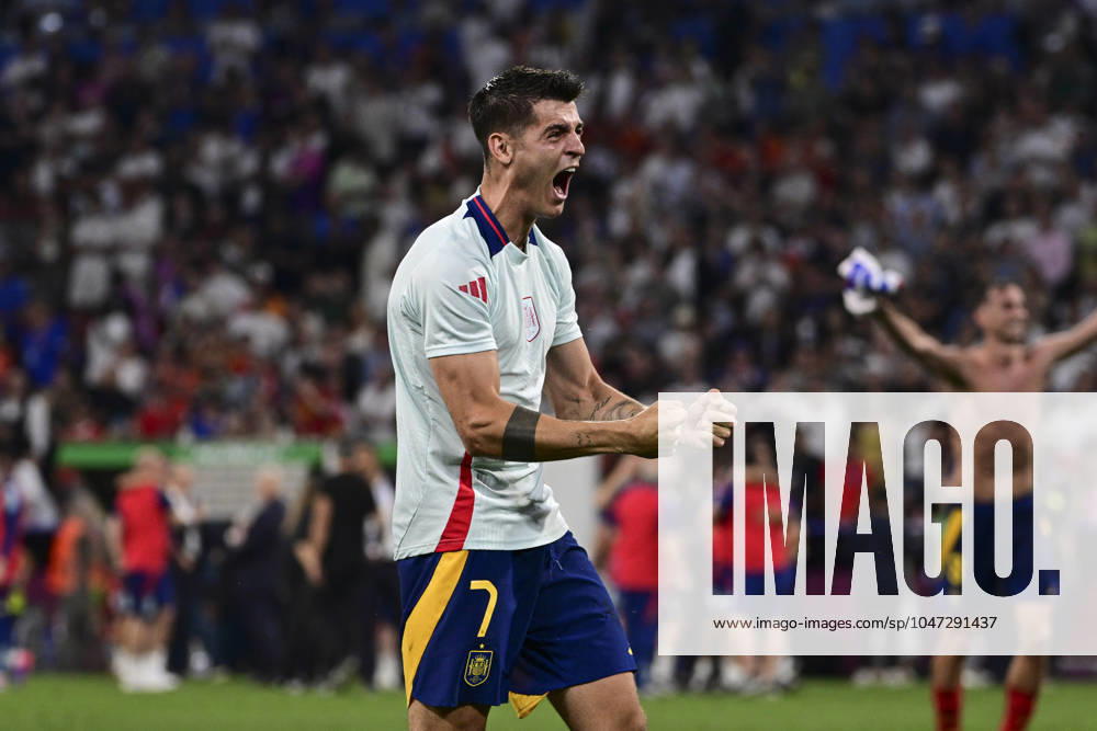 Alvaro Morata 7 (Spanien) jubelt, Spanien vs. Frankreich, Fussball, UEFA EURO, EM, Europameisterschaft,Fussball 2024, Halbfinale, 09.07.2024 Muenchen Bayern Deutschland