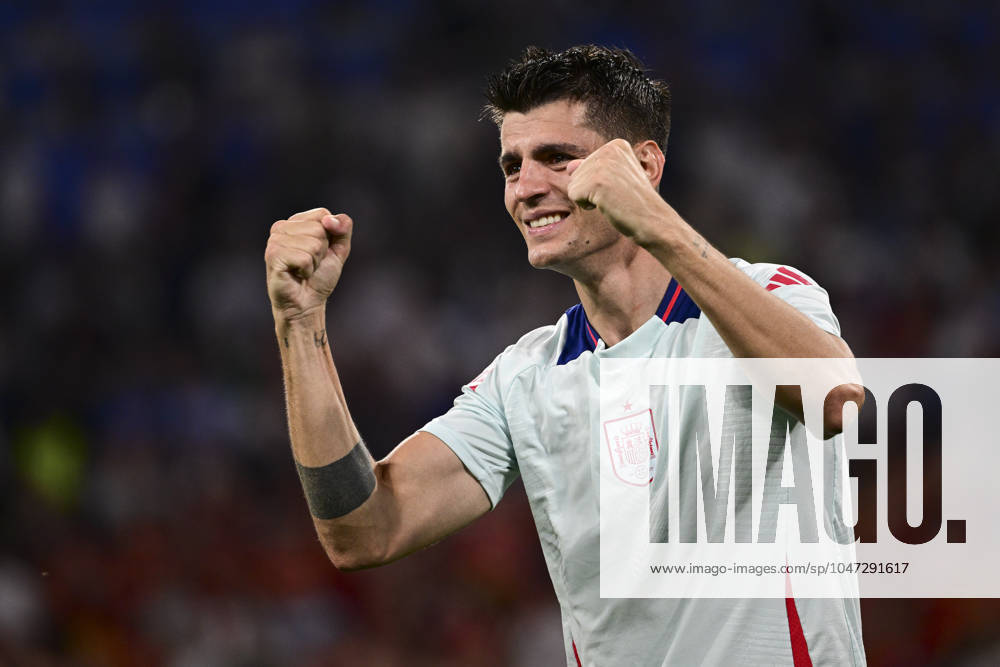 Alvaro Morata 7 (Spanien) jubelt, Spanien vs. Frankreich, Fussball, UEFA EURO, EM, Europameisterschaft,Fussball 2024, Halbfinale, 09.07.2024 Muenchen Bayern Deutschland
