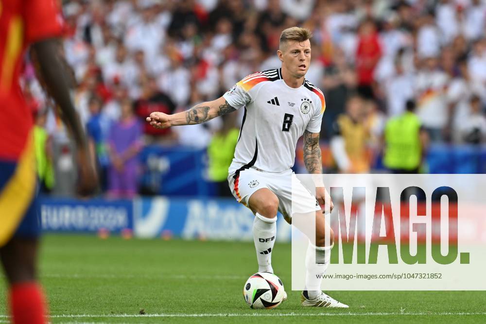 EURO2024 SPAIN VS GERMANY Toni Kroos (8) of Germany pictured during a soccer game between the national teams of Spain and Germany in the Quarter Final stage of the UEFA EURO, EM, Europameisterschaft,Fussball 2024 tournament , on Thursday 5 July 2024 in Stuttgart , Germany . PHOTO SPORTPIX David Catry STUTTGART GERMANY
