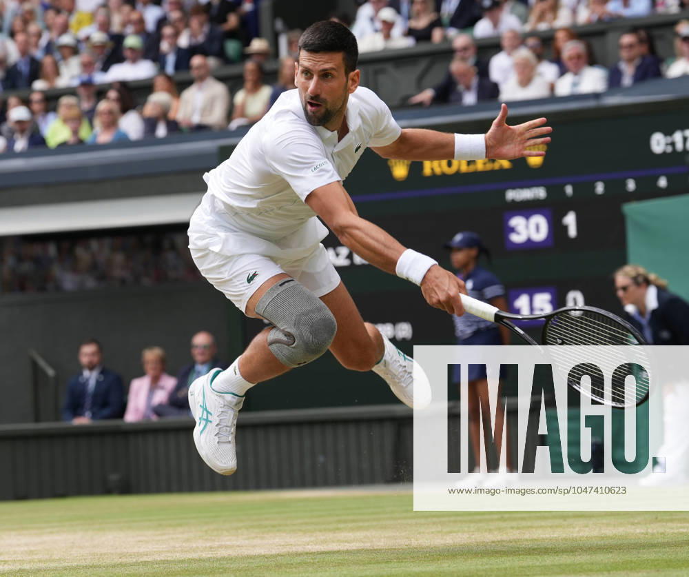 Lawn Tennis - 2024 Wimbledon Championship Mens singles final Novak Djokovic (SRB) v Carlos Alcaraz (ESP) All England Lawn Tennis & Croquet Club - Sunday 14th July 2024 Novak Djokovic (SRB)