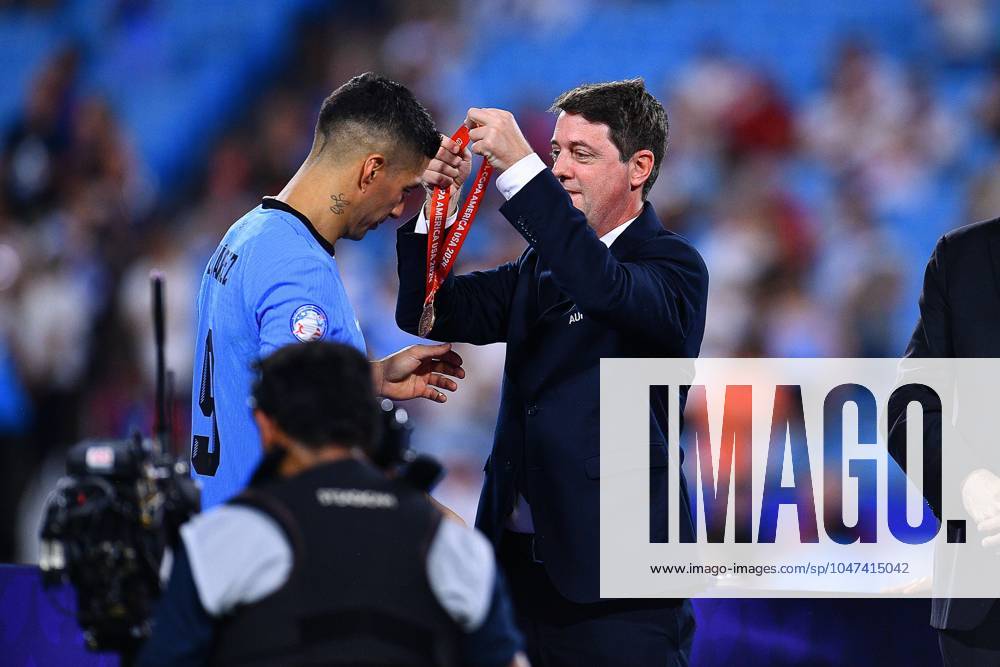 Copa America USA 2024 Canada vs Uruguay - Third Place Luis Suarez of Uruguay receives medal during third place match between Canada and Uruguay as part of CONMEBOL Copa America USA 2024 at Bank of America Stadium on July 13, 2024 in Charlotte, North Carolina, United States. CHARLOTTE NORTH CAROLINA UNITED STATES