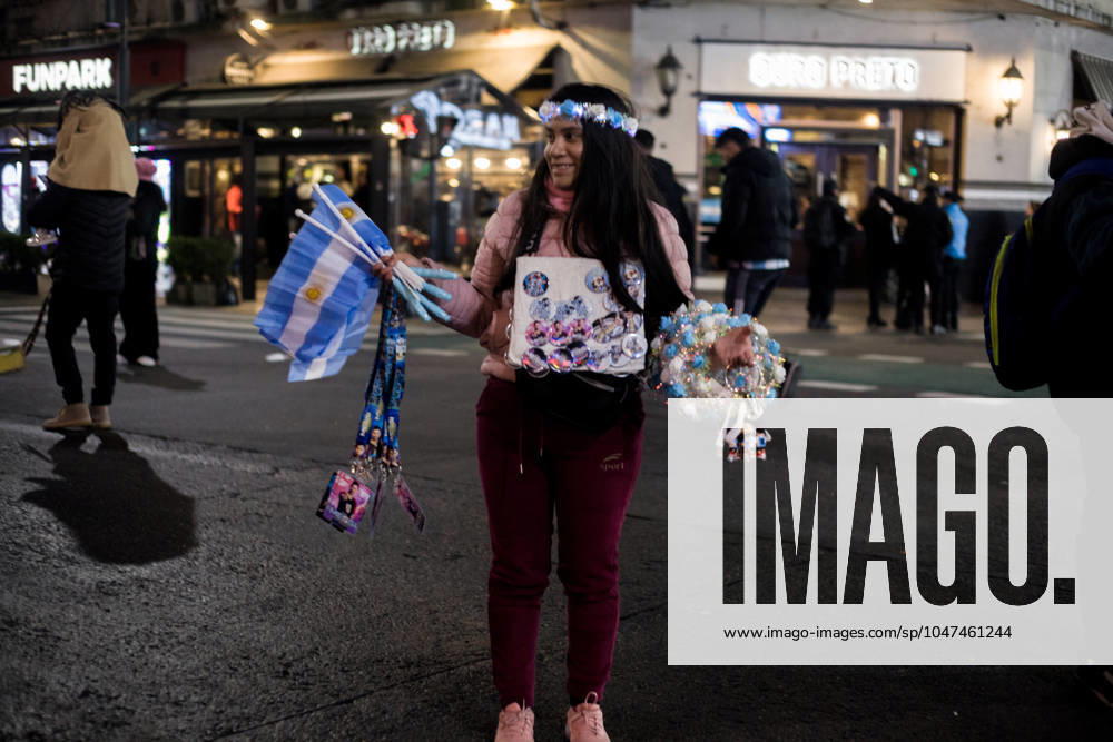 Argentina v Colombia - CONMEBOL Copa America USA 2024: Final A street vendor is offering her products to people during the celebrations, Argentina v Colombia - CONMEBOL Copa America USA 2024: Final, on july 14, 2024. Ciudad Autonoma de Buenos Aires Argentina