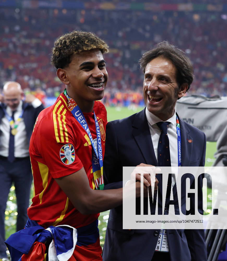 Berlin, Germany, 14th July 2024. Lamine Yamal of Spain celebrates during the UEFA European Championships final match at Olympiastadion, Berlin. Picture credit should read: David Klein Sportimage . SPI-3228-0259