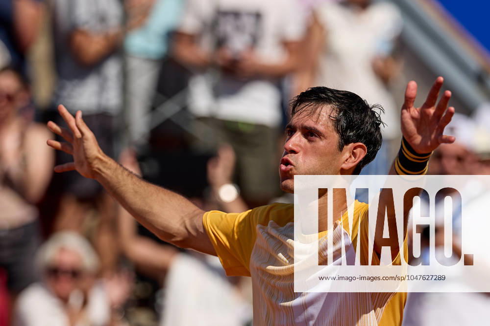 BASTAD, SVERIGE 20240721 Nuno Borges, Portugal jublar efter finalen mot Rafael Nadal, Spanien tennisturneringen Nordea Open i Bastad. BASTAD SVERIGE Tennis