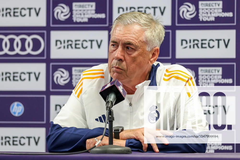 Chicago, USA, July 30, 2024: Carlo Ancelotti, Head Coach for Real Madrid is seen during Real Madrid?s press conference, PK, Pressekonferenz on Tuesday July 30, 2024 at Soldier Field, Chicago, USA. (NO COMMERCIAL USAGE) (Shaina Benhiyoun SPP)