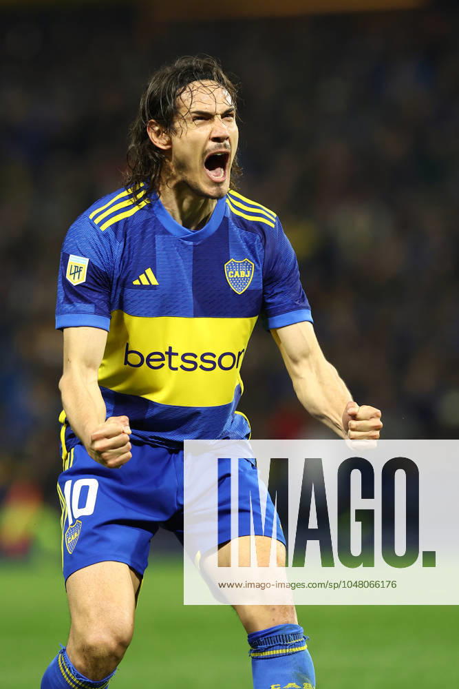 Boca Juniors Uruguayan forward Edinson Cavani celebrates after scoring a goal against X during their Argentine Professional Football League Tournament 2024 Cesar Luis Menotti match against Banfield at La Bombonera stadium in Buenos Aires, on July 31, 2024. BUENOS AIRES ARGENTINA