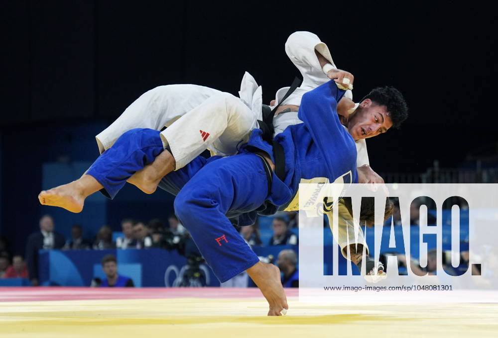 Canada s Shady Elnahas, top, competes against Switzerland s Daniel Eich during the Men s 100 Kg Judo at the Paris Summer Olympics in Paris, France on Thursday, August 1, 2024. Elnahas lost the match. Canada News - August 1, 2024 - ZUMAc35_ 20240801_zaf_c35_001