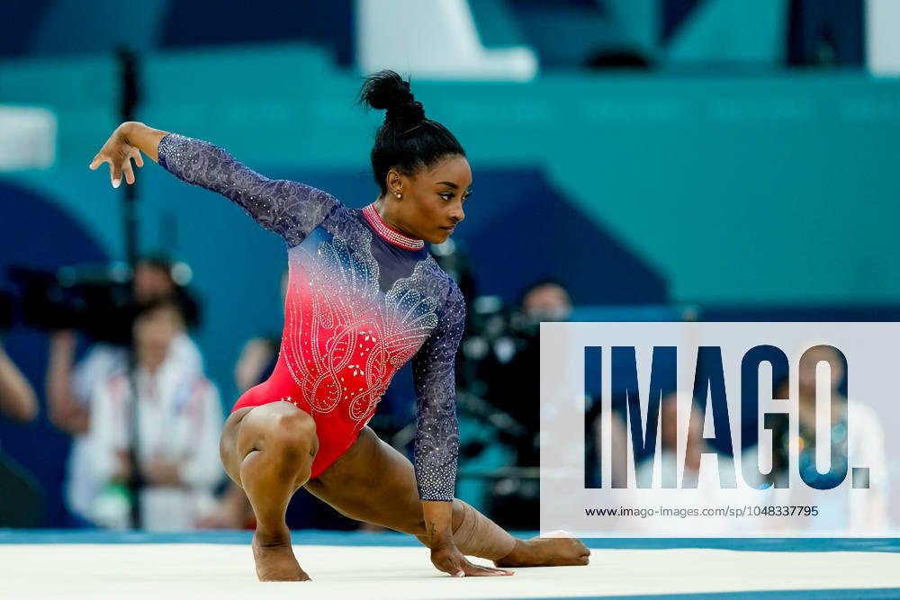 Simone Biles of United States during the Women s Floor Exercise Final on day ten of the Olympic Games, Olympische Spiele, Olympia, OS Paris 2024 at Bercy Arena on August 5, 2024 in Paris, France. Paris Bercy Arena France