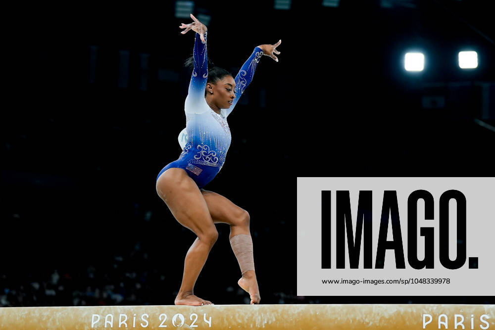 Simone Biles of United States during the Women s Balance Beam Final on day ten of the Olympic Games, Olympische Spiele, Olympia, OS Paris 2024 at Bercy Arena on August 5, 2024 in Paris, France. Paris Bercy Arena France