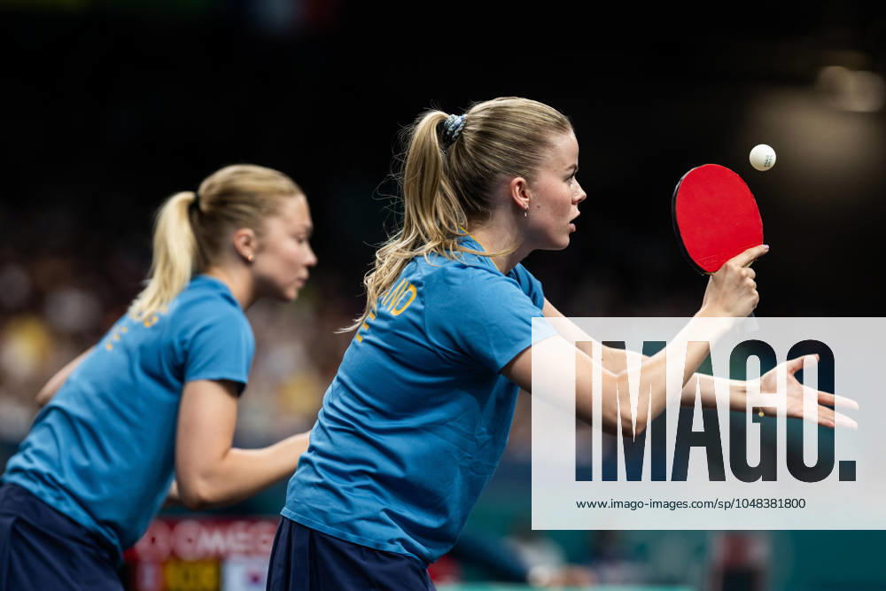 Christina Källberg and Filippa Bergand of Sweden against Yubin Shin and Jihee Jeon of South Korea (not pictured) in a women s Table tennis, Tischtennis team quarterfinal between Sweden and South Korea during day 11 of the Paris 2024 Olympic Games, Olympische Spiele, Olympia, OS on August 6, 2024 in Paris. Photo: Joel Marklund BILDBYRAN kod JM JM0597 bbeng bordtennis table tennis pingis olympic games olympics os ol olympiska spel olympiske leker paris 2024 paris-os paris-ol kvartsfinal sverige sydkorea