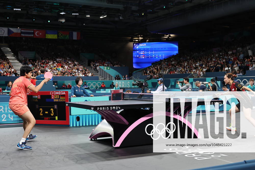 Sports News 2024 Paris Olympics 2024: Table tennis, Tischtennis Women Team Singles Qr Finals Germany won by 3-1 AG Kamath IND v SHAN X Germany AG Kamath IND v SHAN X Germany in action Porte Maillot Main Media Centre France