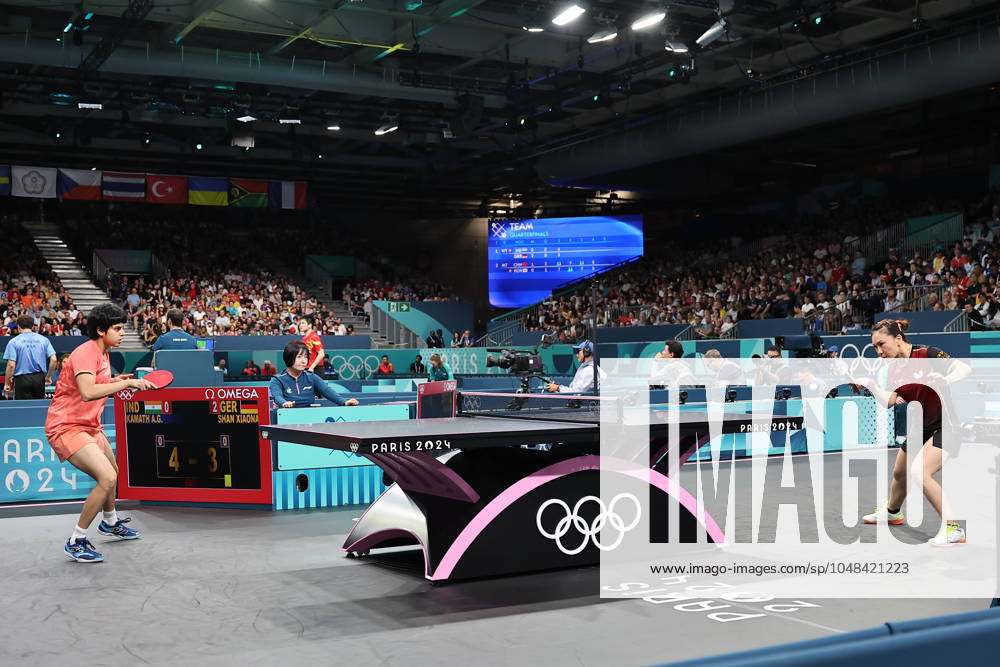 Sports News 2024 Paris Olympics 2024: Table tennis, Tischtennis Women Team Singles Qr Finals Germany won by 3-1 AG Kamath IND v SHAN X Germany AG Kamath IND v SHAN X Germany in action Porte Maillot Main Media Centre France