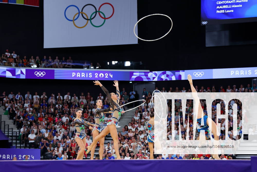 Italy team group, Mannschaftsbild, Totale (ITA), AUGUST 10, 2024 - Rhythmic gymnastics, Rhythmische Sportgymnastik, RSG : Group All-Around Final during the Paris 2024 Olympic Games, Olympische Spiele, Olympia, OS at Porte de La Chapelle Arena in Paris, France. (262886997)