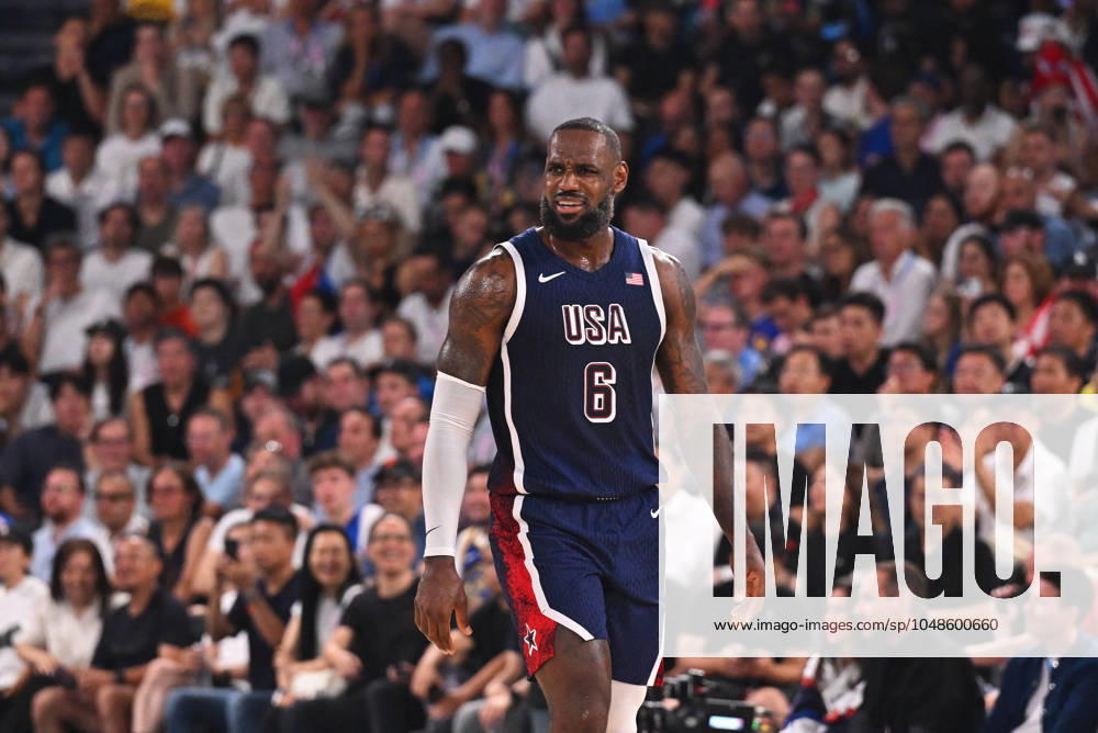 OLY24 BASKETBALL, American basketball player LeBron James during the Men?s Gold Medal basketball match between France and United States of America at Bercy Arena in Paris as part of the 2024 Paris Summer Olympic Games, Olympische Spiele, Olympia, OS France, Saturday, August 10, 2024. ( NO ARCHIVING, , NO USE IN BOOKS WITHOUT CONSENT PARIS FRANCE
