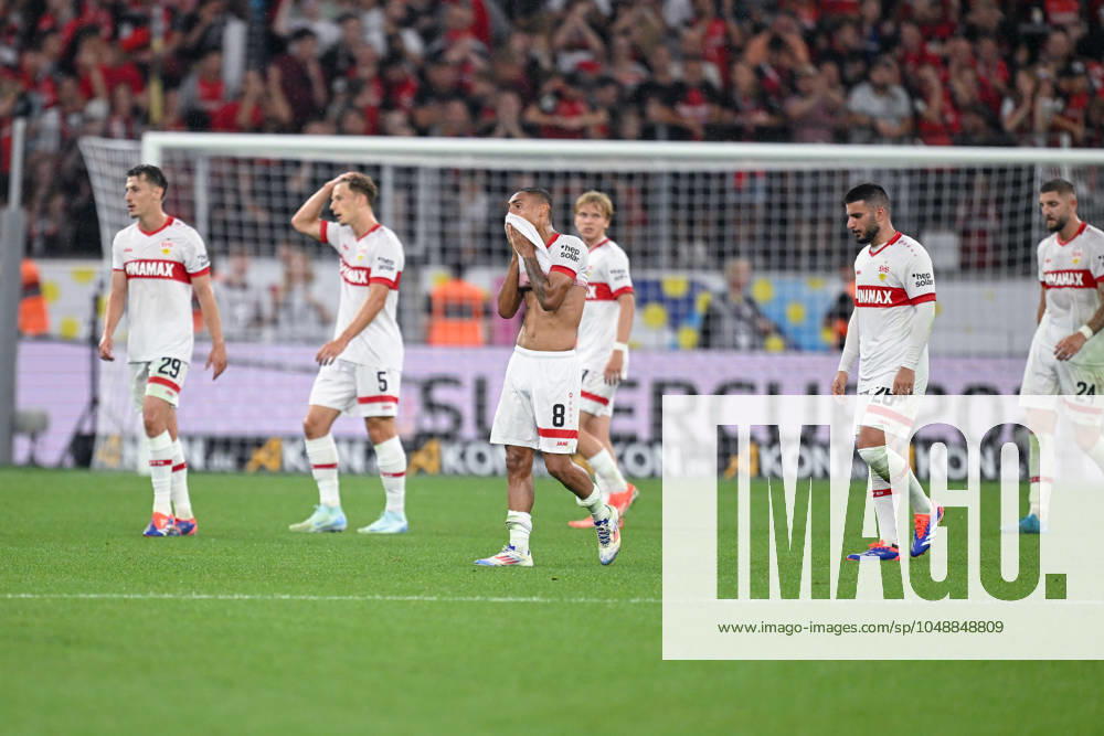 Fussball, DFL-Supercup 2024, Saison 2024 2025, Bayer Leverkusen - VfB Stuttgart, Anthony Rouault (VfB Stuttgart), Yannik Keitel (VfB Stuttgart), Enzo Millot (VfB Stuttgart), Deniz Undav (VfB Stuttgart), Julian Chabot (VfB Stuttgart) xRHR-FOTO TKx