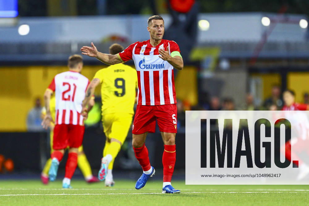 UEFA Champions league play off 2024 2025 Bodo Glimt Rode Stjerne Bodo 20240820 Rode Stjernes Uros Spajic during the play off match for the Champions league between Bodo Glimt and Rode Stjerne at the Aspmyra stadium Photo Mats Torbergsen NTB Bodo Norway RESTRICTED USE FOR BETTING COMPANIES