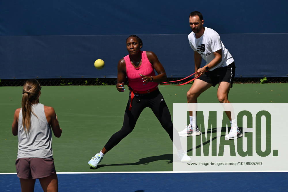 FLUSHING NY- AUGUST 21: Coco Gauff is seen on the practice court at the USTA Billie Jean King National Tennis Center on August 21, 2024 in Flushing Queens.