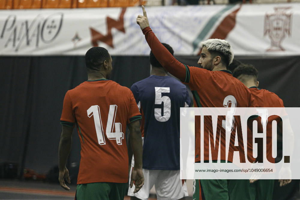 FUTSAL - PORTUGAL x CUBA Viseu (PT) 08 22 2024 - FUTSAL - PORTUGAL x CUBA, Tomas Paco (3) player of the Portugal national team, Nationalteam celebrates a goal during the match between Portugal x Cuba, in a match valid in preparation for the 2024 Futsal World Championship, WM, Weltmeisterschaft which takes place in Uzbekistan. (Foto: Alexandre Gomes Thenews2 imago images) SPO