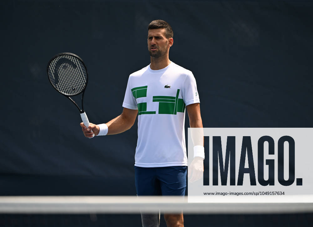 FLUSHING NY- AUGUST 25: Novak Djokovic is seen on the practice court at the USTA Billie Jean King National Tennis Center on August 25, 2024 in Flushing Queens.