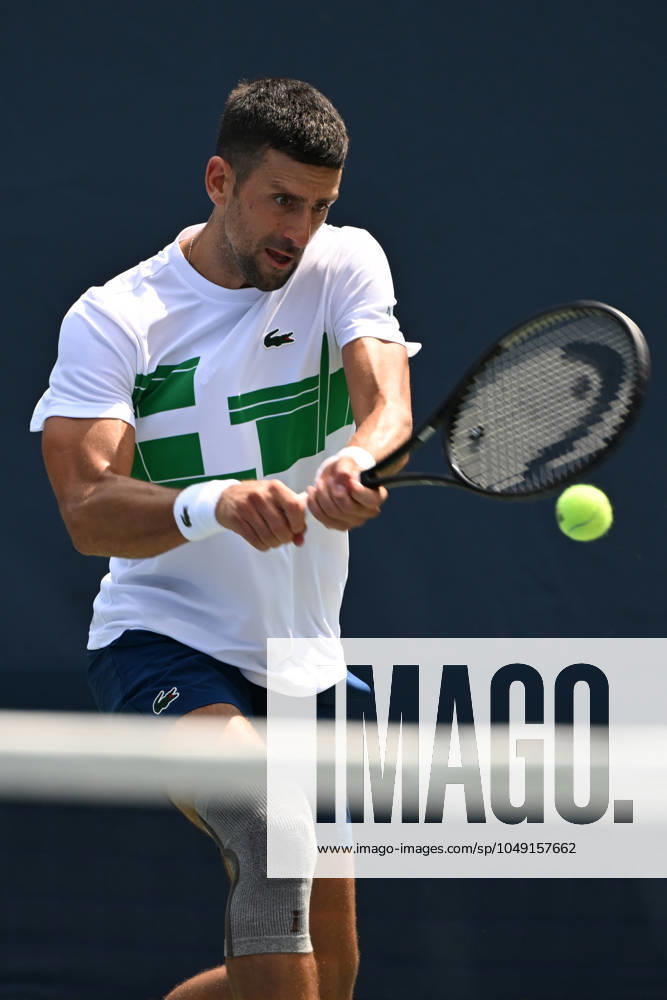FLUSHING NY- AUGUST 25: Novak Djokovic is seen on the practice court at the USTA Billie Jean King National Tennis Center on August 25, 2024 in Flushing Queens.