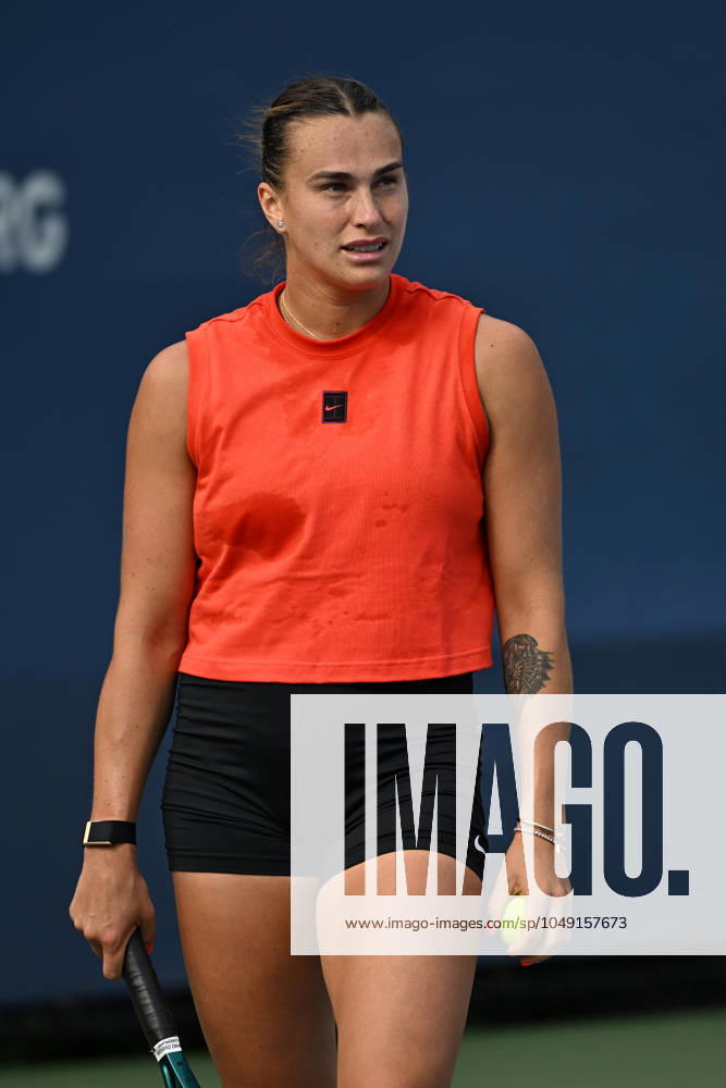 FLUSHING NY- AUGUST 25: Aryna Sabalenka is seen on the practice court at the USTA Billie Jean King National Tennis Center on August 25, 2024 in Flushing Queens.