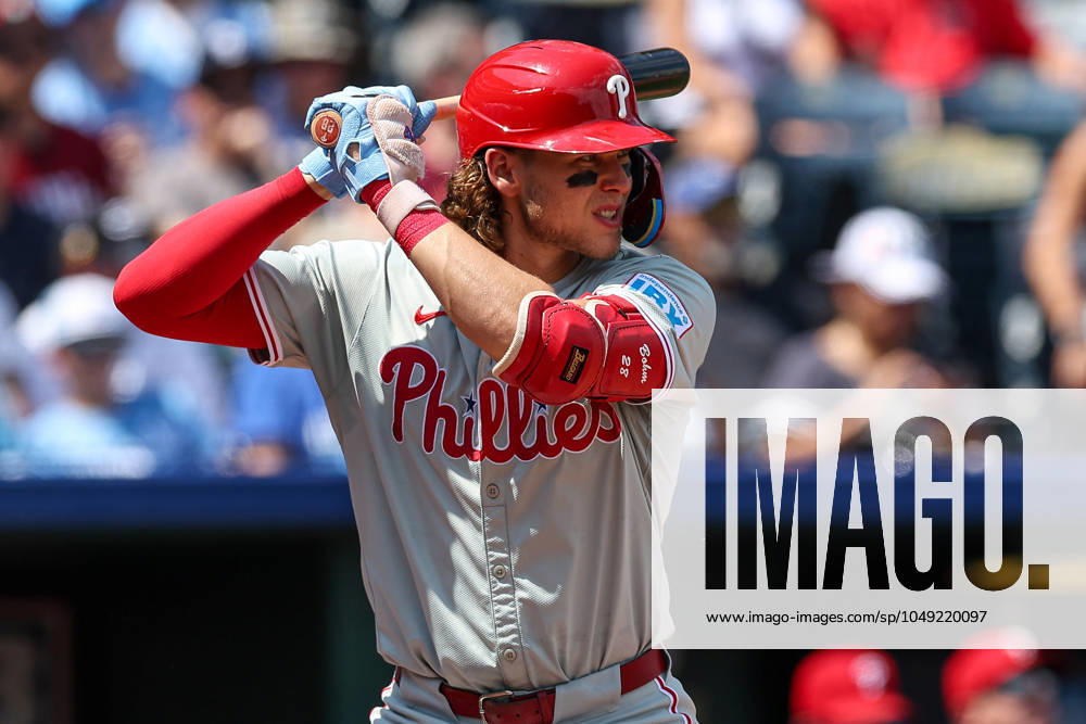 Philadelphia Phillies third baseman Alec Bohm (28) bats against the Kansas City Royals at Kauffman Stadium in Kansas City, MO. CSM Kansas City United States of America - ZUMAc04_ 20240825_zma_c04_435