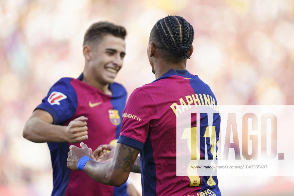 ESP: FC Barcelona, Barca v Real Valladolid. La Liga EA Sports. Date Raphael Dias Belloli Raphinha of FC Barcelona celebrates the 4-0 during the La Liga EA Sports match between FC Barcelona and Real Valladolid played at Lluis Companys Stadium on August 31, 2024 in Barcelona, Spain. kpng